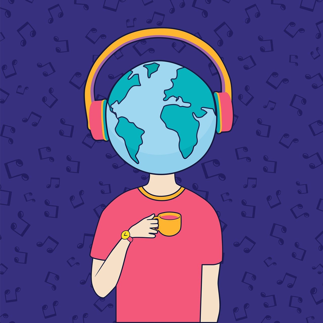 image of person with world as their head wearing headphones image of person with world as their head wearing headphones